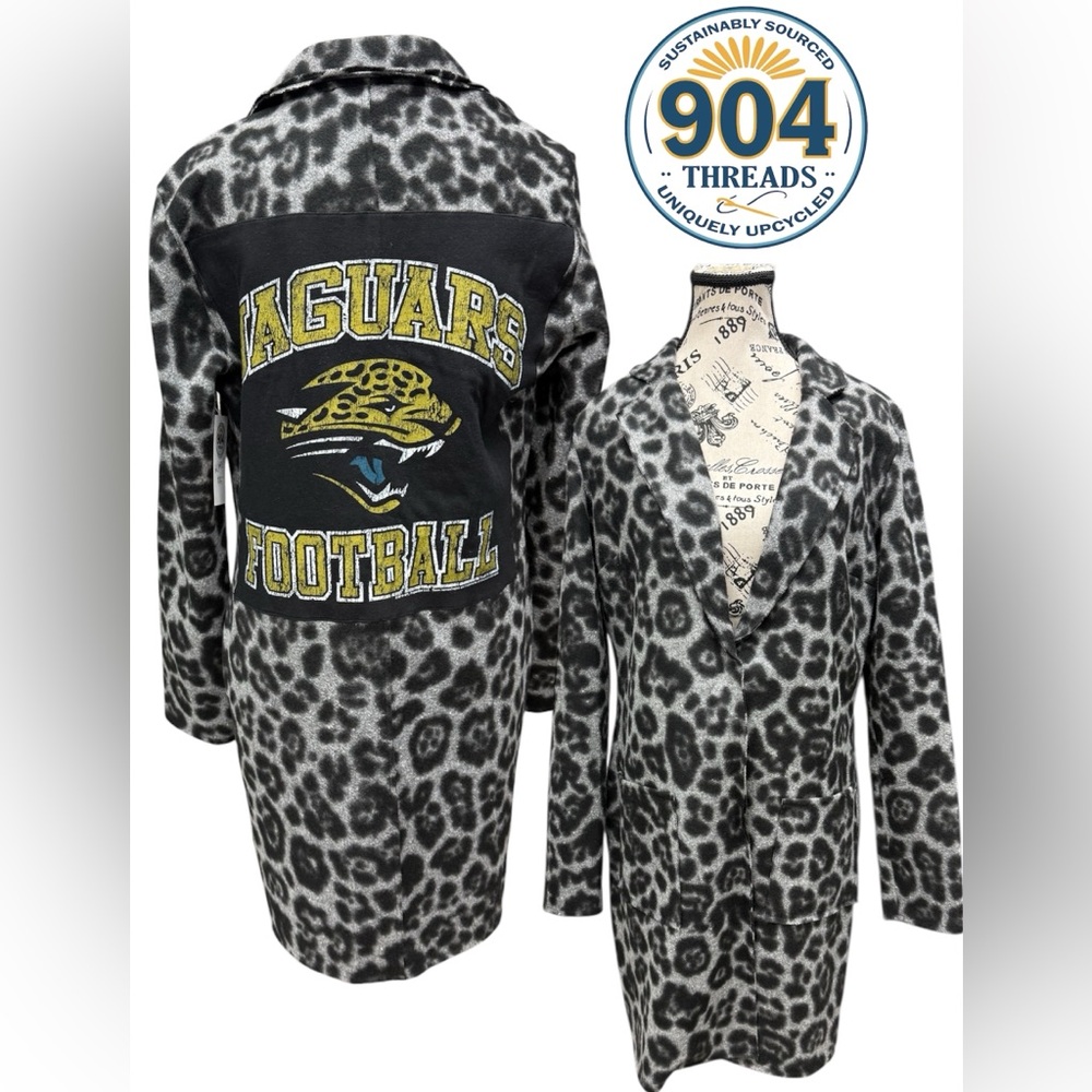 Upcycled Jacksonville Jaguars Football Animal Print Duster Jacket Blazer